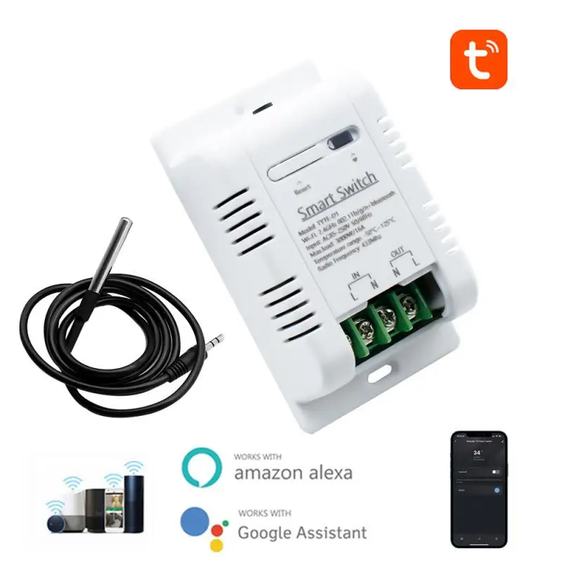 

Tuya WiFi Smart Temperature Switch 16A 3000W Monitoring Temperature RF433 Intelligent Thermostat Works With Alexa Google Home