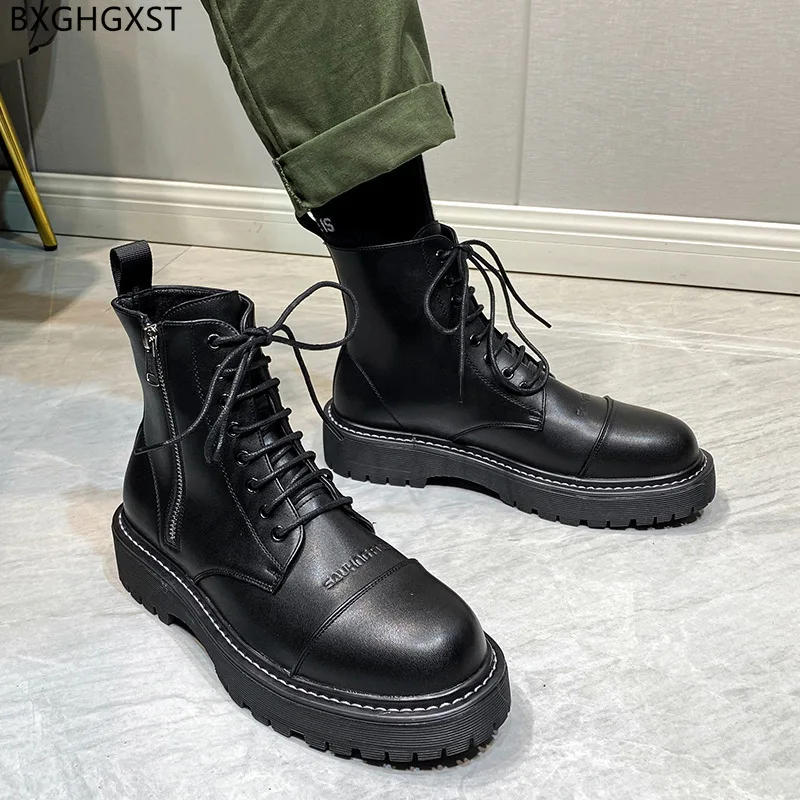 

Platform Shoes Men Motorcycle Boots for Men Male Luxury Designer Shoes for Man 2023 Leather Boots Men Black Boots Man Stivali