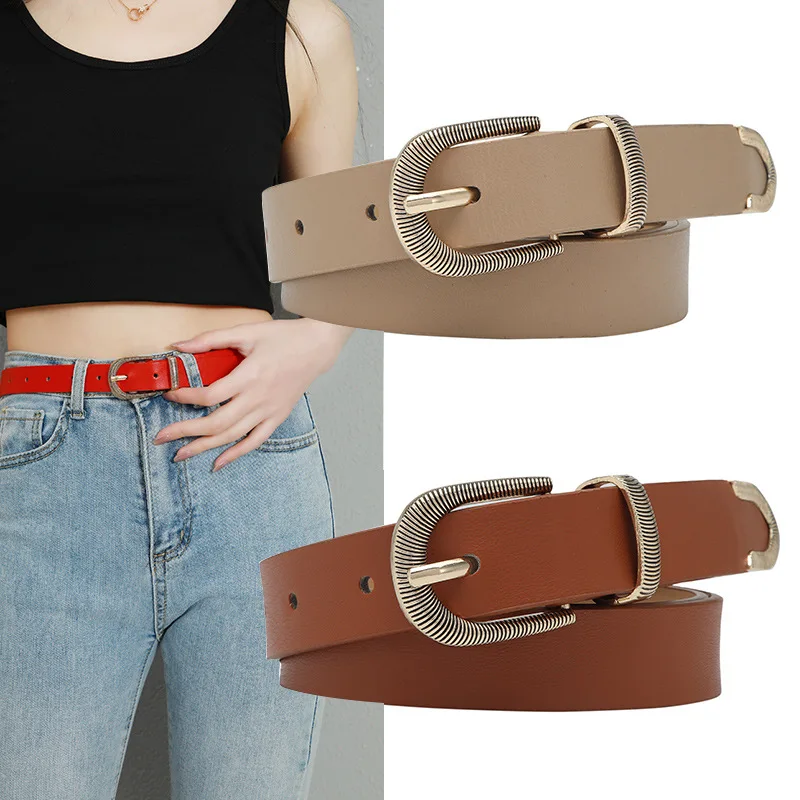 

Women PU Leather Belt Alloy Pin Buckle Belts New Fashion Causal Jeans Dress Waistband Width 2.3cm Length 106cm Thin Lady Belt