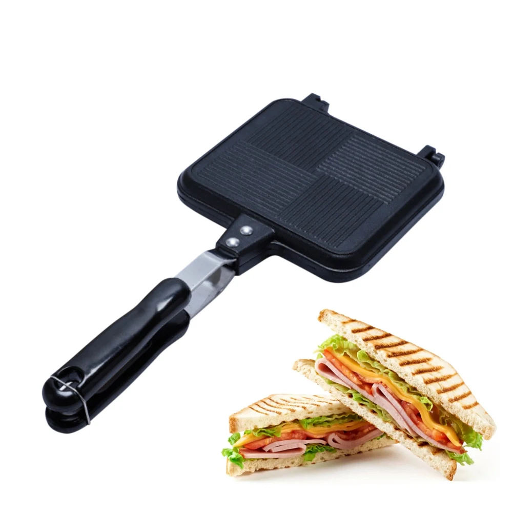 Dual-side Non-Stick Sandwich Maker Pan Die Cast Aluminum Sandwich Press Toaster Gas Skillet Pancake Waffle Maker Baking Tool