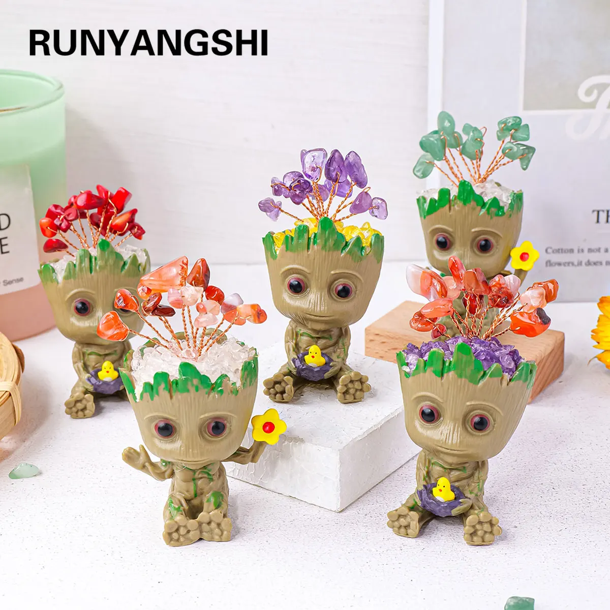 Натуральный кристаллический гравий Ameixst цвет дерева для волос и домашнего декора