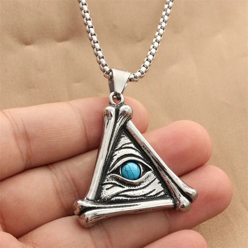 

Triangle Masonic Eyes Stainless Steel Necklace Pendant Personality Punk Hip Hop Men and Women Fashion Jewelry Creative Gifts