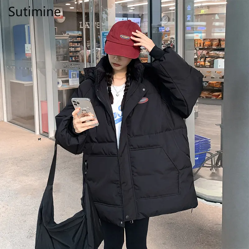 Winter Clothes Women Korean Hooded 2022 Winter Cotton Coat Female Student Loose Casual Cotton Coat Female Pockets Winter Coat
