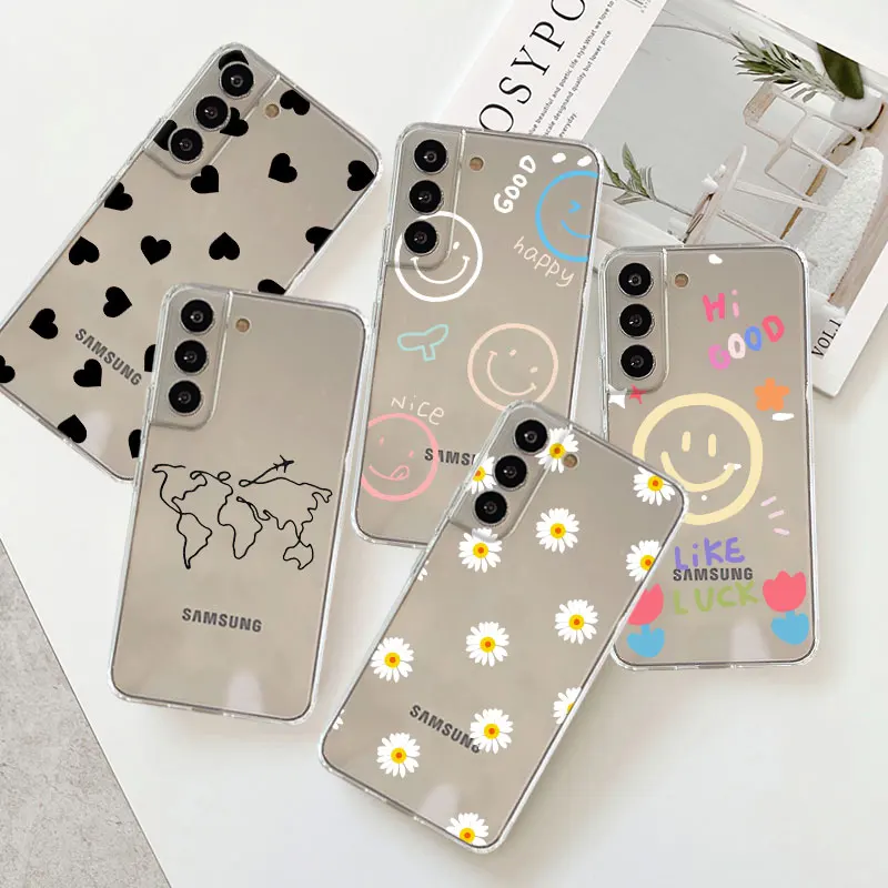 

Clear Silicone Case For Samsung Galaxy S23 S22 S21 FE S20 Ultra Plus S10 S9 Note 20 10 9 fundas Cover Smiley Face Stripes Love