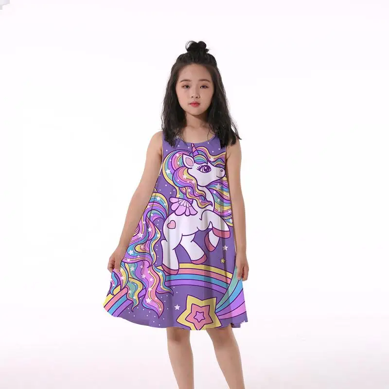 

New Series 2022 Girls' Summer Clothes, Cartoon Printed Sweaters, Children's Clothing, Leisure, Unicorn Pattern,4-14 Years Old,
