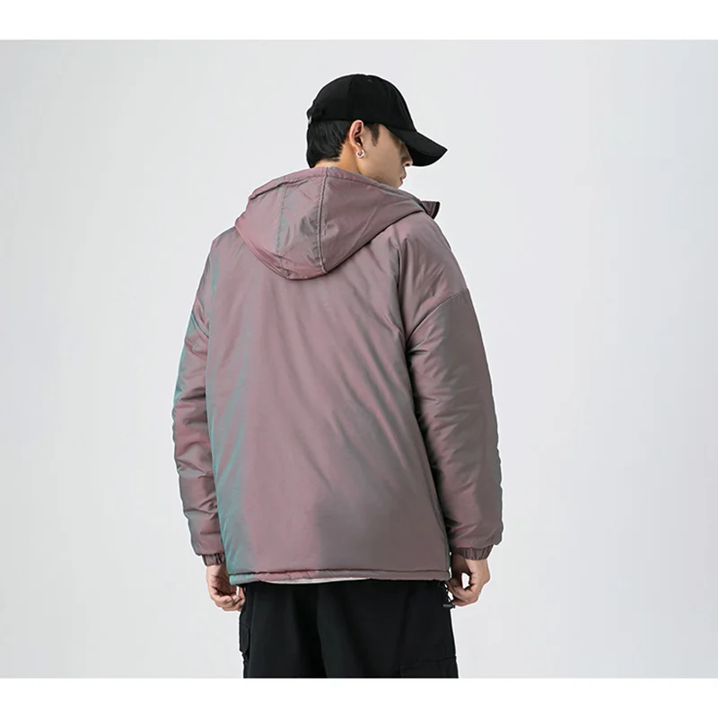 Men's Wear 2022 New Style Blue Reflective Hooded Cotton-padded Clothes Recreational Loose Comfortable Outerwear Winter Female
