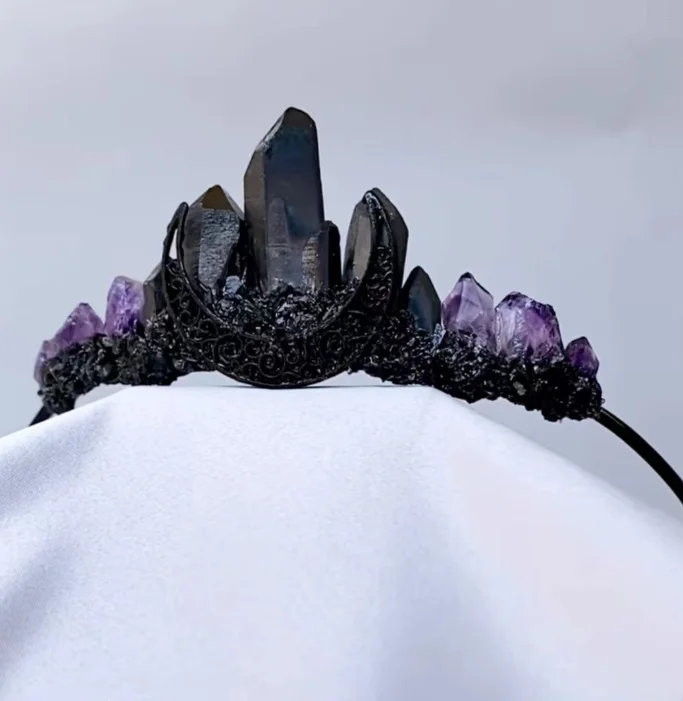 

Pagan Crescent Moon Crystal Quartz Hairband Fairy Bridal Hair Tiara Witch Crown for women