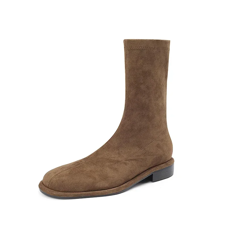 Осенние винтажные женские эластичные ботинки на плоской подошве модные