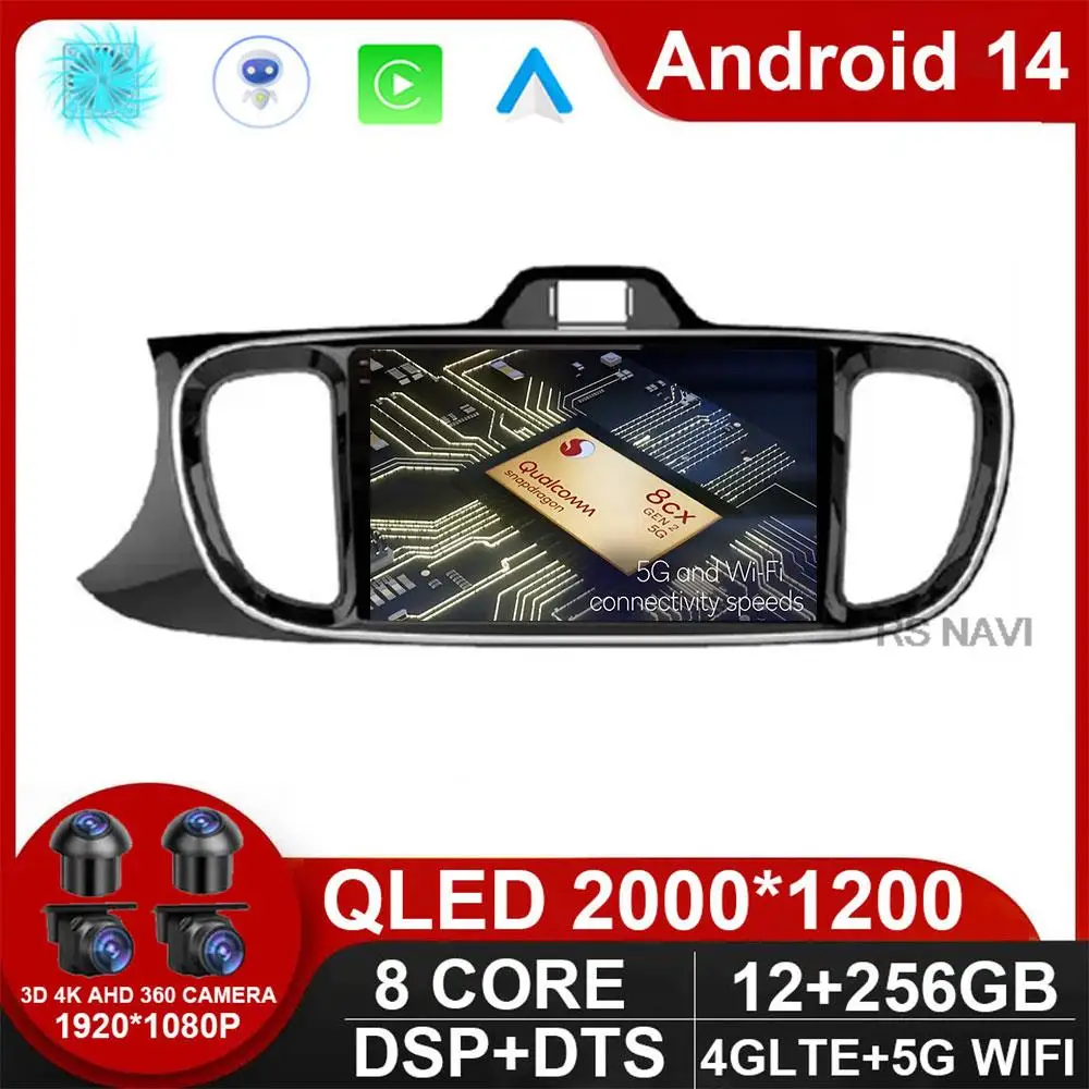 Android 14 Carplay Auto WlFl + 4G для Kia PEGAS SOLUTO 2017 - 2019 Автомагнитола MultimediaVideo проигрыватель