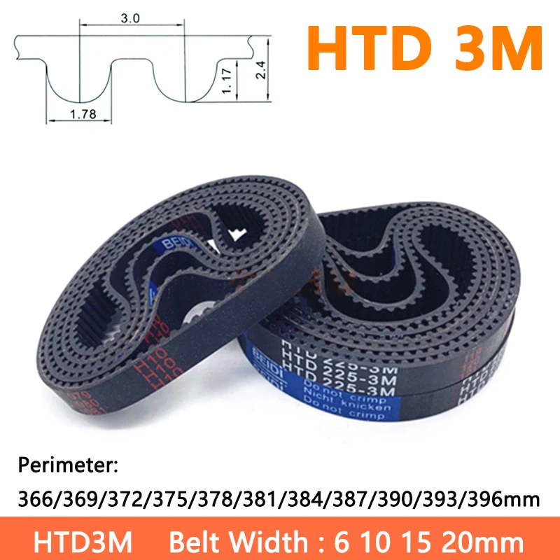 

Arc HTD 3M Timing Belt Width 6 10 15 20mm Perimeter 366/369/372/375/378/381/384/387/390/393/396mm Rubber Closed Loop Drive Belts