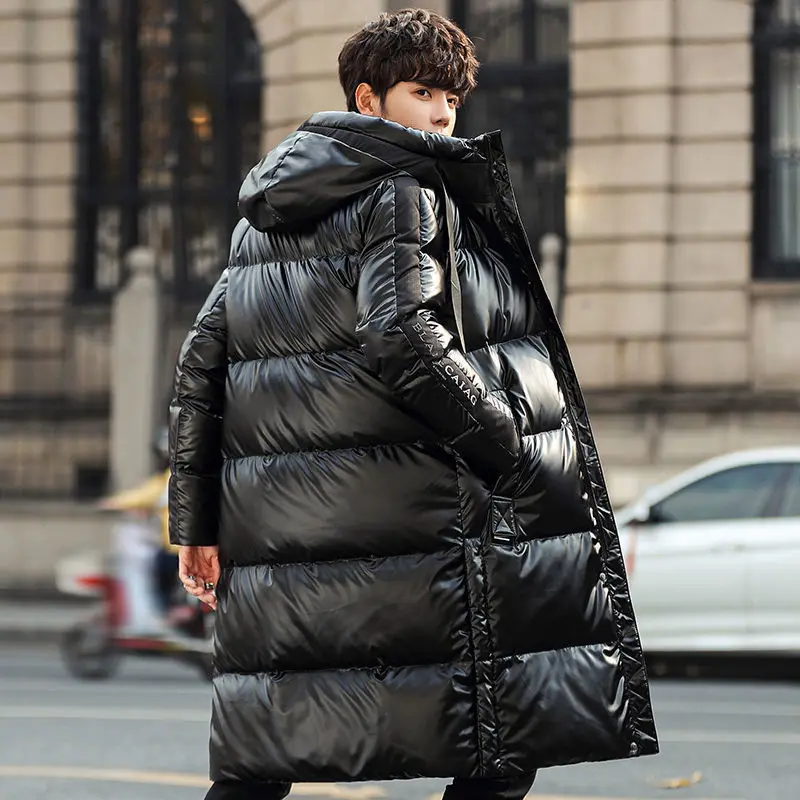Bright White Duck Down Jacket Winter New Mid-length Over-the-knee Thickened Men's Youth Trend Coat