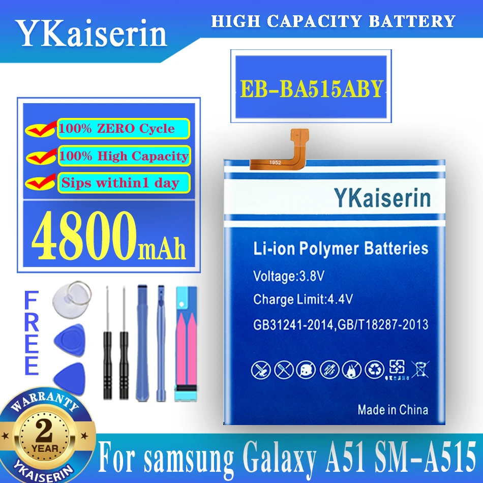 

YKaiserin For SAMSUNG EB-BA515ABY 4800mAh Replacement Battery For Samsung Galaxy A51 SM-A515 SM-A515F/DSM Batteries + Tools