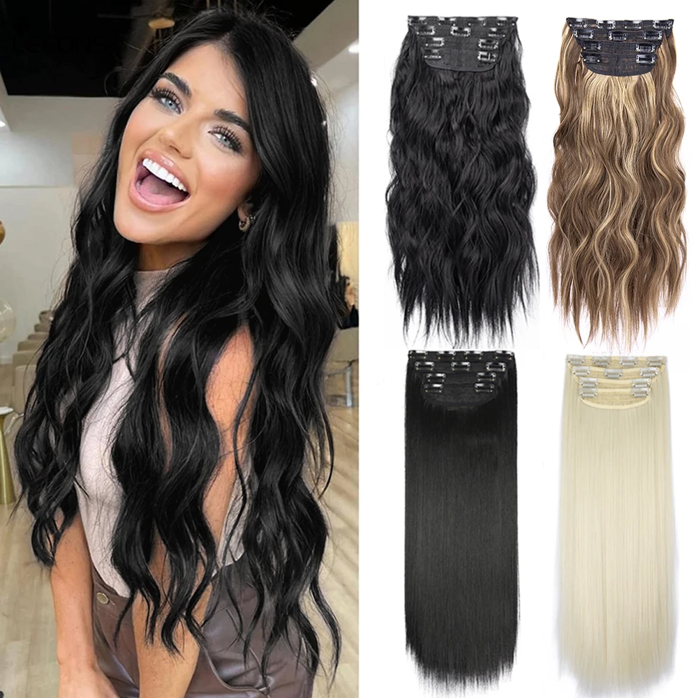 

Cheap Synthetic Clip On Hair Extension 4Pcs/Set 20inch Straight Hairpiece Curly 11 Clips In Hair Ombre Heat Resistant Fiber