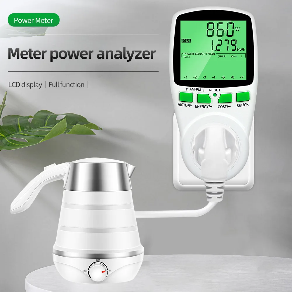 

Electricity Power Meter Wattmeter Large LCD Energy Meter Socket Electric Tester FR US UK AU BR Measuring Outlet Power Analyzer