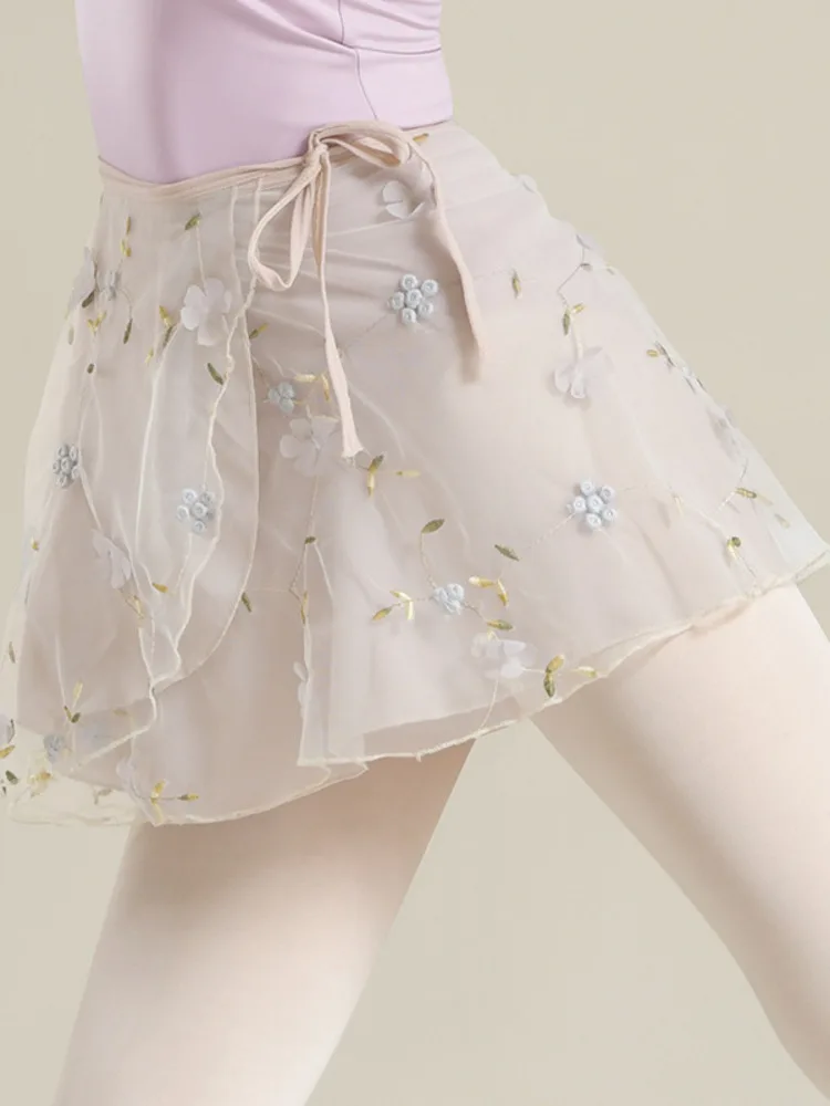 

Embroidery Flowers Ballet Tutu Girl Costume Adult Latin Mesh Skirts Female Costumes Leotard Classical Dance Flowers Wear Clothes