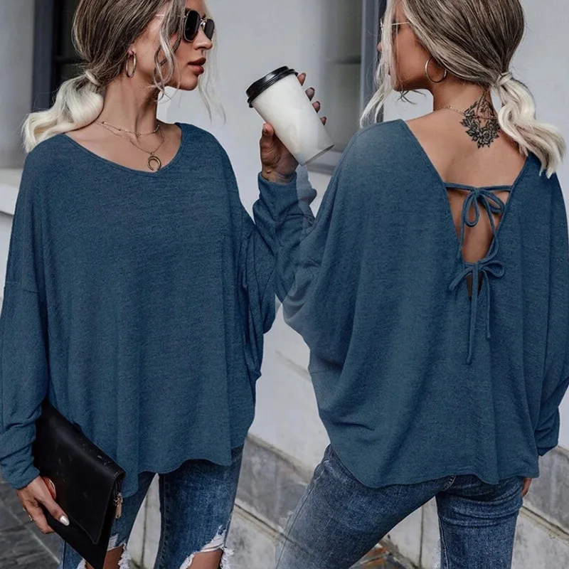 

Women's Solid Color Loose T -Shirts Spring and Autumn New Long -Sleeved Casual Shirts Women's Top