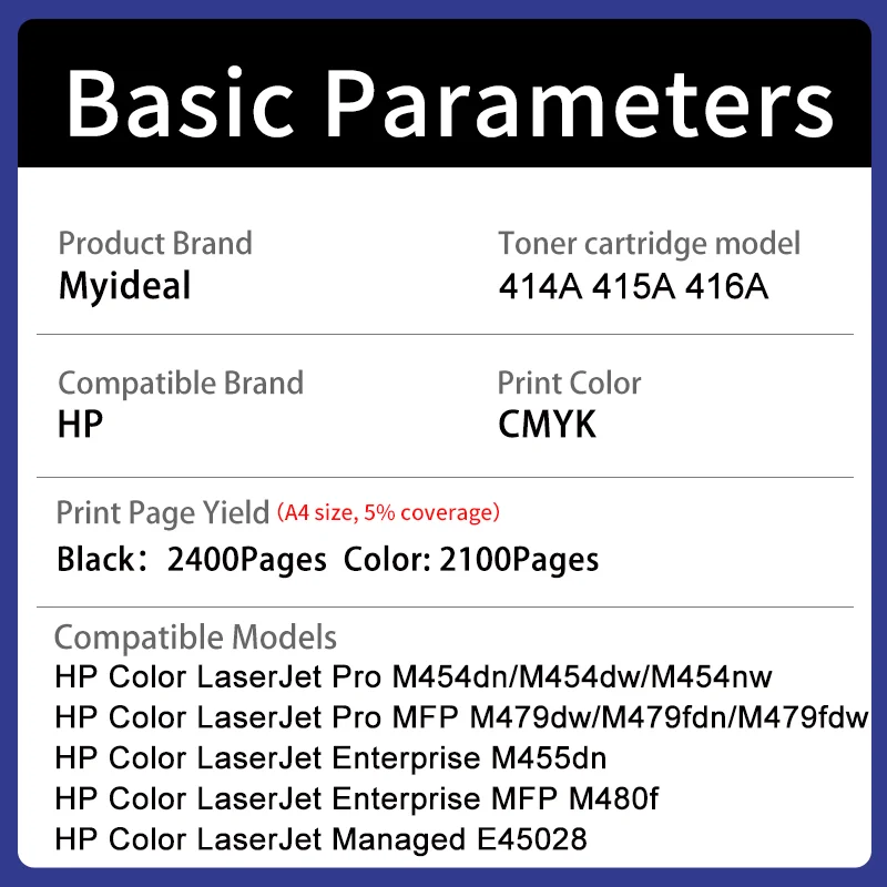 С чипом 414A 415A 416A W2020A W2030A W2040A тонер-картридж для HP Color LaserJet Pro M455 M454 M479 M454dn M454dw M454nw (art.: 3920d0668ffe4) - 3920d0668ffe4