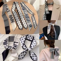 french retro letters hair streamer silk feeling scarf handle bag ribbons women ponytail holder multi use hair bands accessories