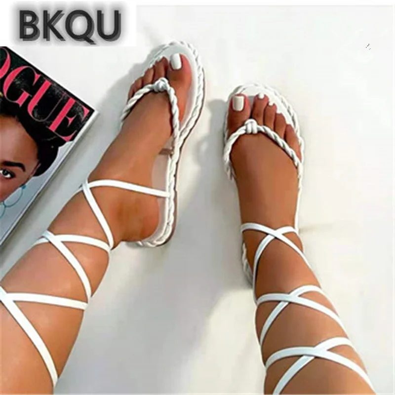

2022 New Women's Beach Sandals Women's Flat Foreign Trade Women's Shoes Europe and The United States Lace Up Cool