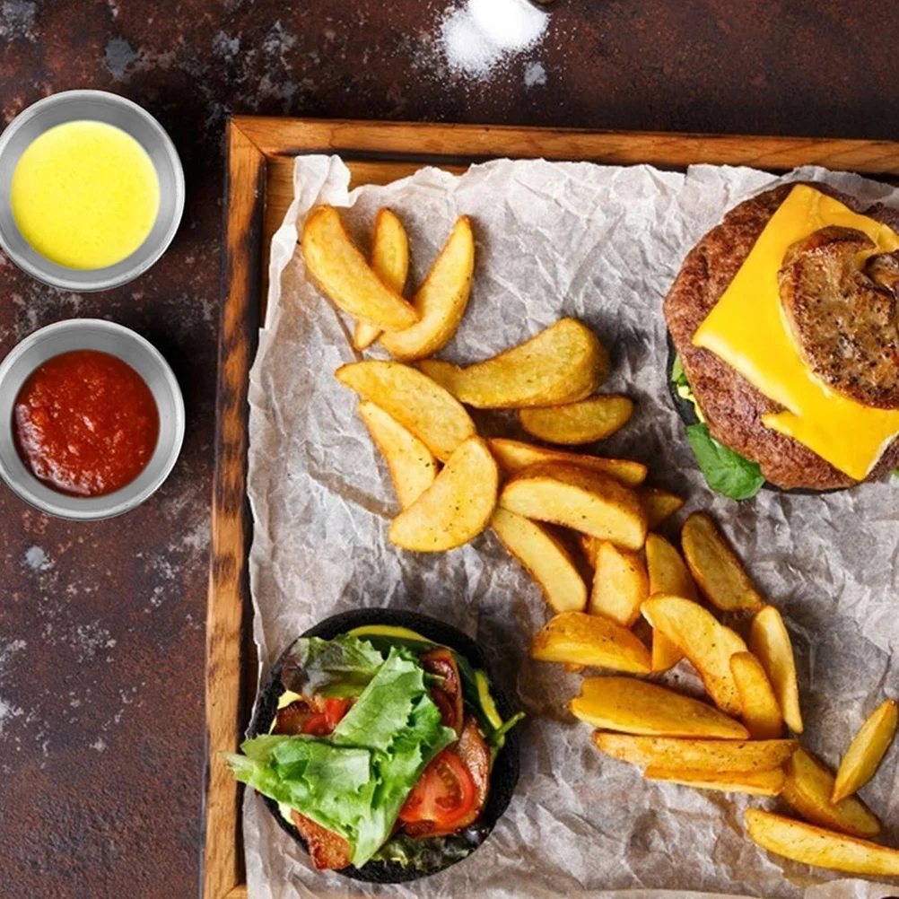 4 шт. чашки для пудинга из нержавеющей стали блюдо кетчупа и приправ серебряная