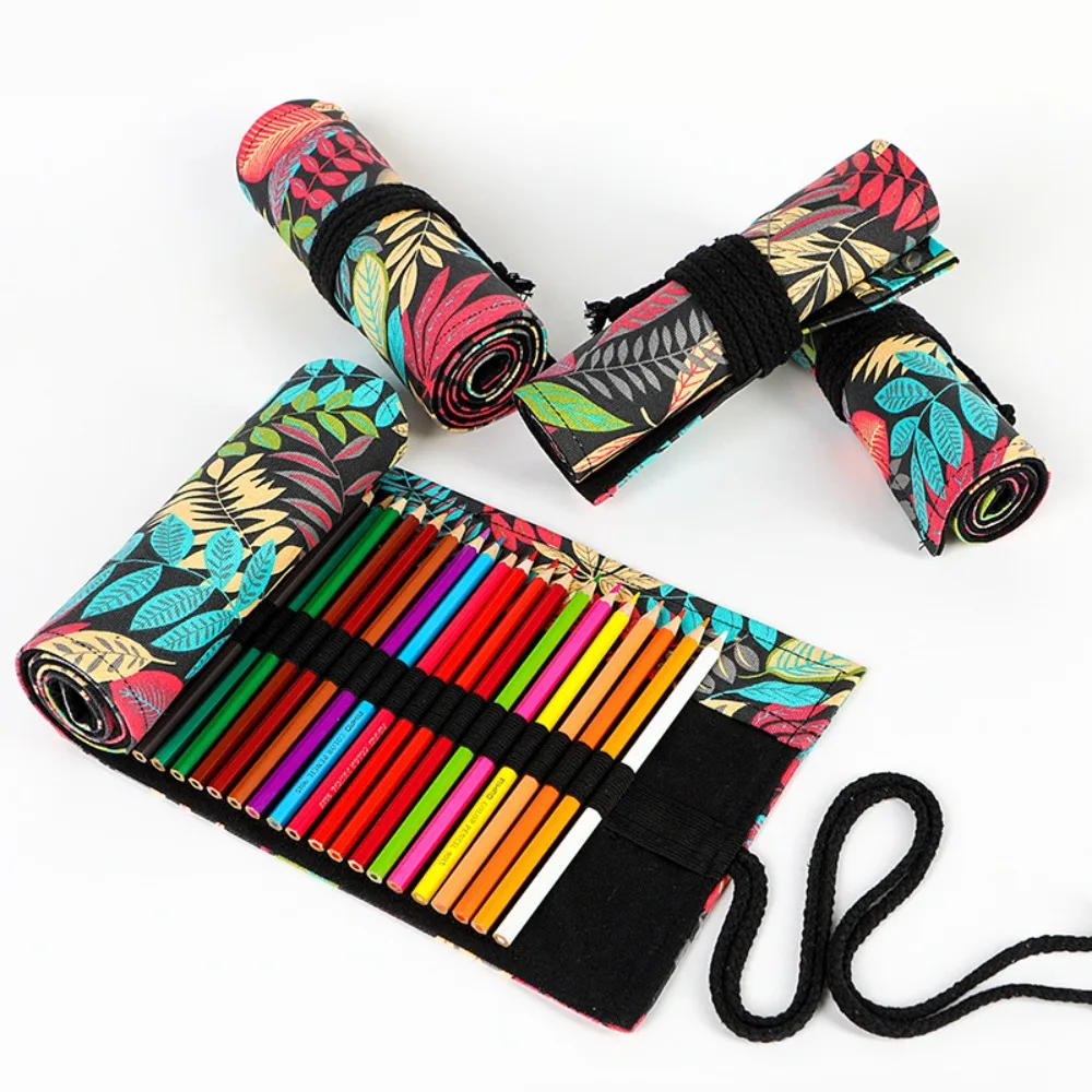

Colorful Cloth Pencil Case 12/24/36/48/72 Hole Stationery Organizer Roll Up Pen Curtain Canvas Pencil Bag