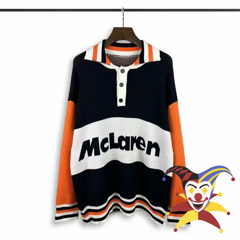 

Rhude Standing Collar Jacquard Sweater Men Women Oversized Orange Sweatshirts
