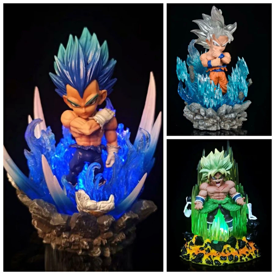 Q Version Dragon Ball Z Figure Super Saiyan Blue Vegeta Broly Son Goku Migatte No Gokui PVC Action Figures Led Model Toys