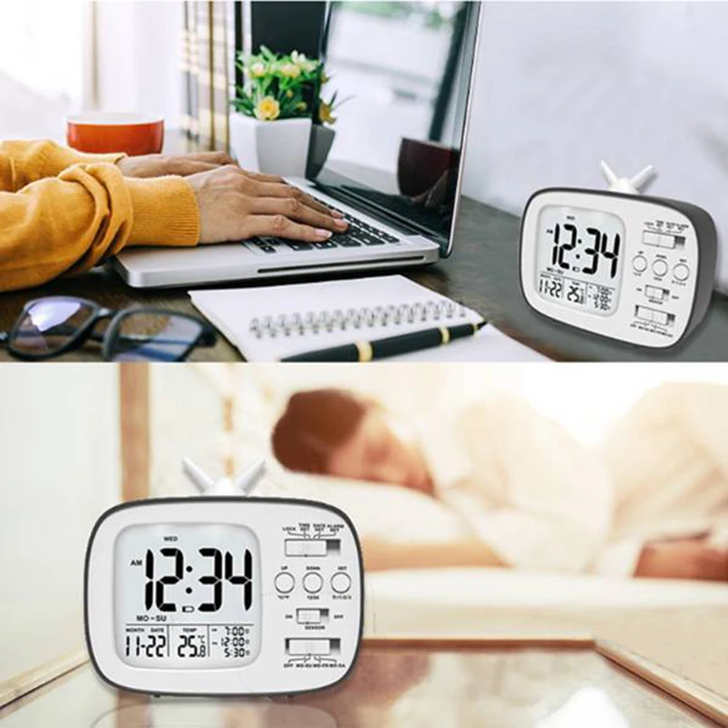 Photosensitive Smart Clock Creative Alarm Clock Retro Three Group Alarm Clock Black