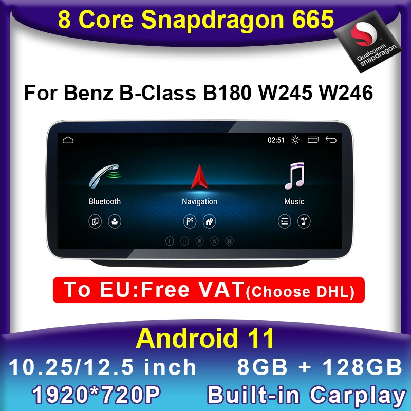 

Android 11 Snapdragon 8Core CPU 8+128G Car DVD Multimedia Player GPS Radio Stereo for Mercedes Benz B-Class W246 B200 B180 B220