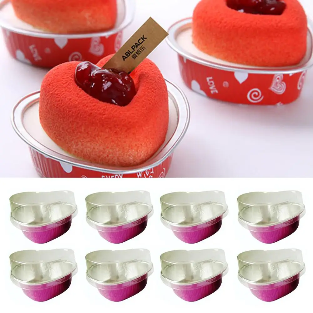 

50Pcs/Set Romantic Heart Shape Cake Cup Cute Heat-resistant Aluminum Foil Baking Cup for Home