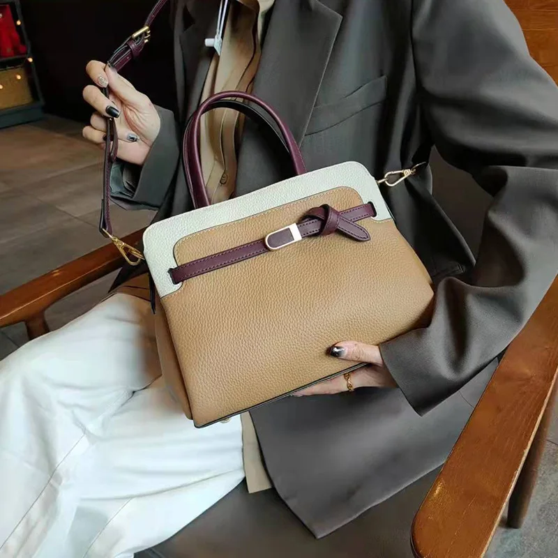 

2022 New Cowhide Fashion Handbag Contrast Leather Women's Bag