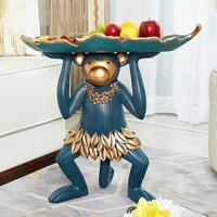 bionics monkey figurine with storagetray fruit plate animal decoration statue creative nordic style tropical decoration statue