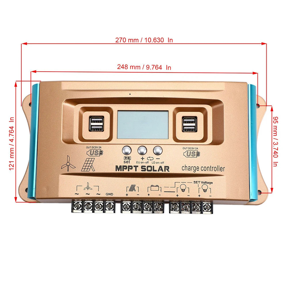 

MPPT Wind Solar Hybrid Charge Controller Power 12v 24v 36v 48v 60v Dual USB 130×156×50mm Wind Solar Hybrid Controller 40A