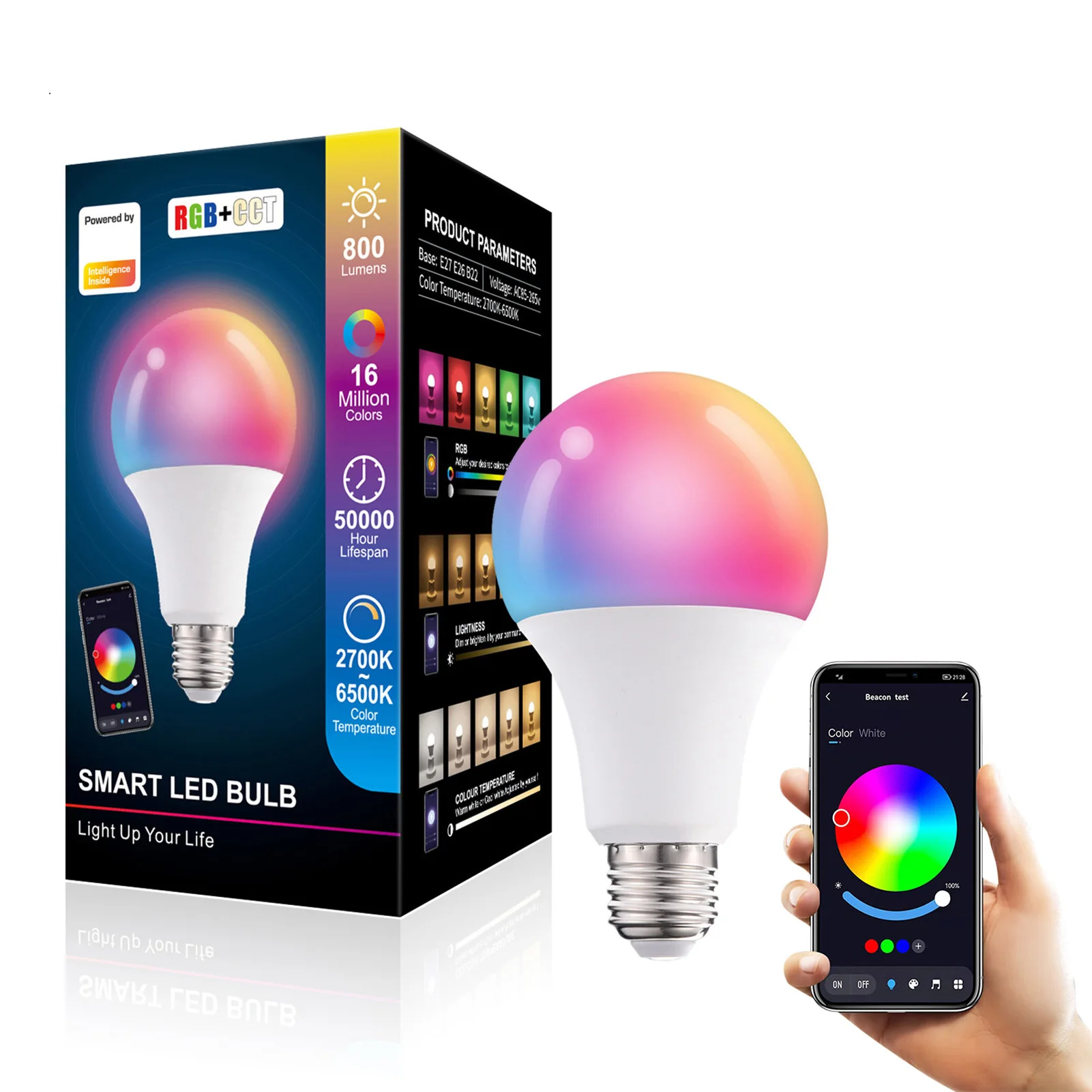 

Умная светодиодная RGB лампа с регулируемой яркостью, цветная меняющаяся лампа с управлением музыкой, синхронизацией времени, Wi-Fi, управлени...