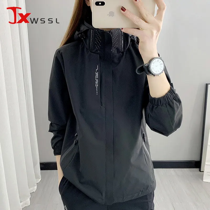 

Waterproof Windproof Camping Hiking Trekking Climb Jackets Women Jogger Gym Hood Outdoor Sport Quick Dry Spring Fall Raincoat