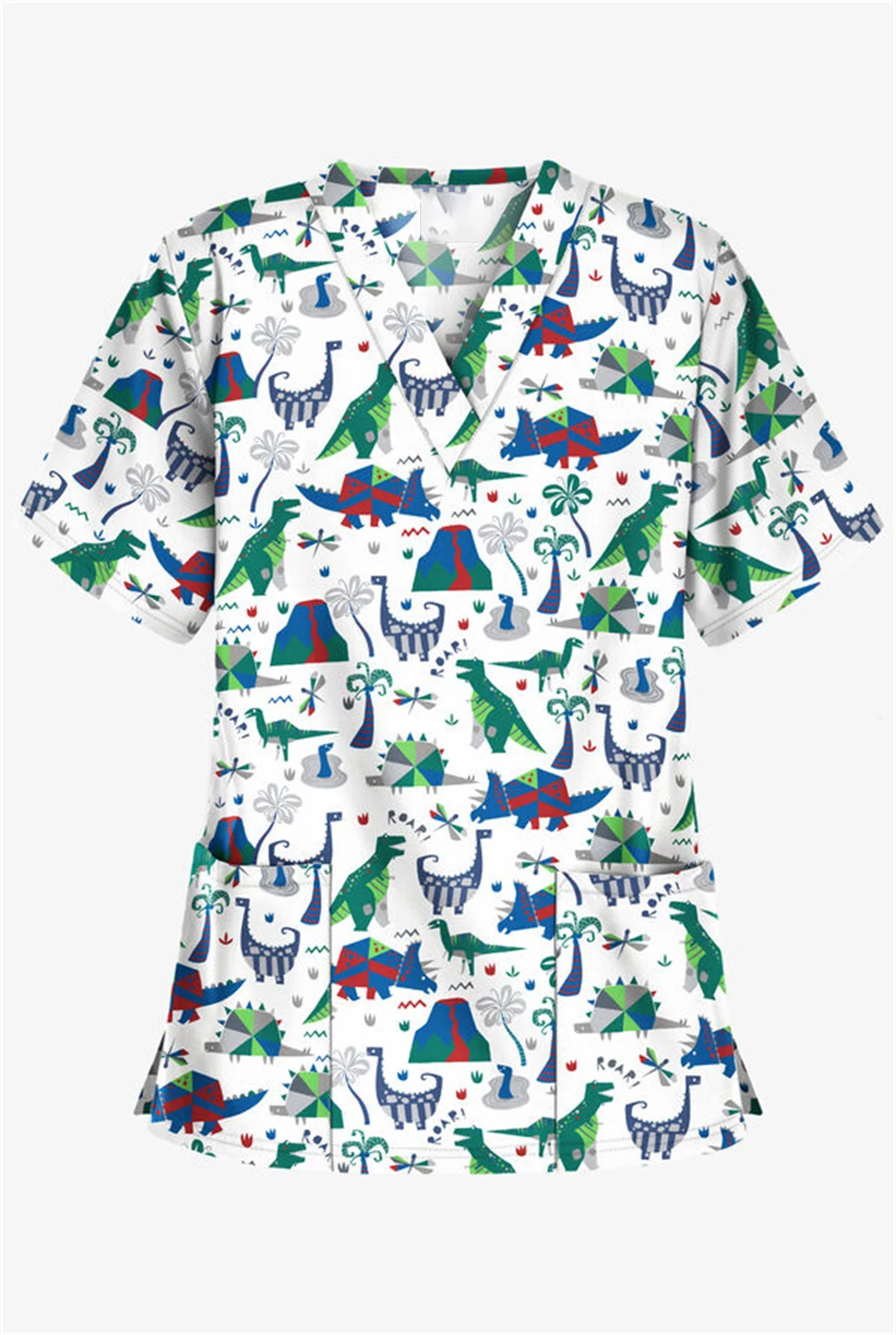 

Women's V Neck Ladies Scrub Tops With Pockets Printed Scrub Nurse Uniform Cartoon Printed Nurse Women's Short Sleeve Shirt