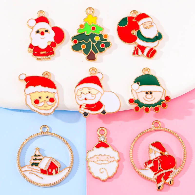 

20pcs/lot Enamel Santa Claus Christmas Tree DIY Making Pendants Necklaces Earrings Bracelets Handmade Charms for Jewelry Findind