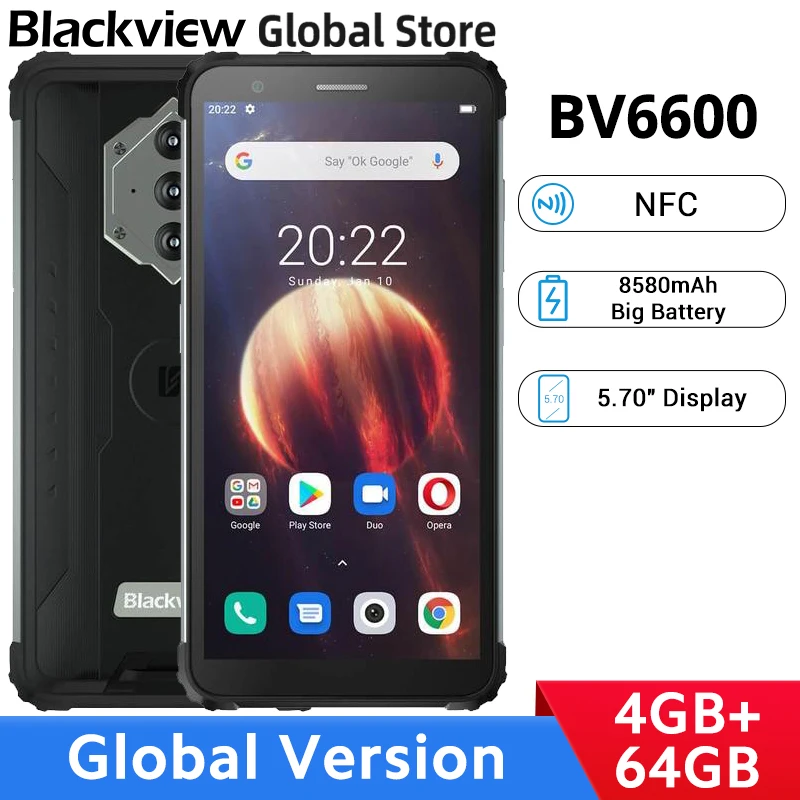

Blackview BV6600 4GB RAM 64GB ROM Smartphone IP68 Waterproof 8580mAh Battery Helio A25 Octa Core NFC 16MP Camera 5.7" Display