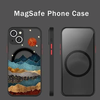 mountain landscape painting phone case for iphone 13 12 mini pro max matte transparent super magnetic magsafe cover