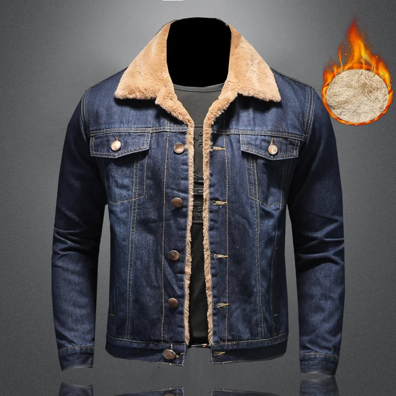 Mens Winter Thicker Denim Men Warm Liner Cowboy Coat Blue Outerwear Jean Jackets High Quality