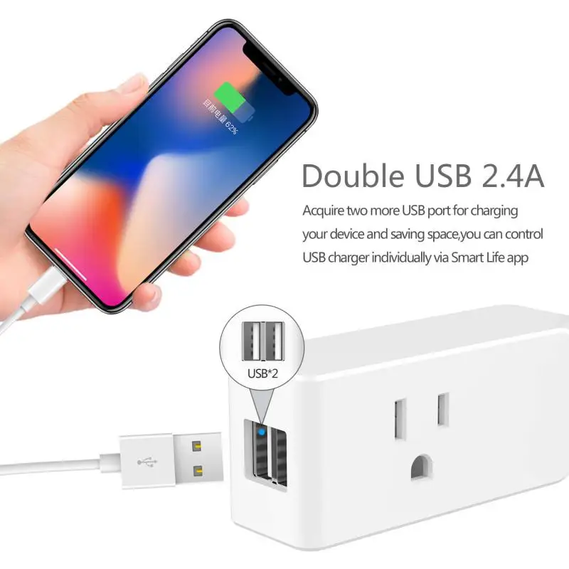 

Умная настенная розетка с 2 USB-портами, таймером и голосовым управлением