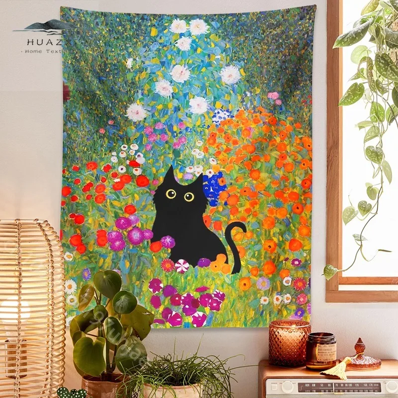 

Cute Painting Cat Tapestry Wall Hanging for Garden Cats Oil Paintings Tapestries Gardens Plant Flower Bohemia Room Home Decor