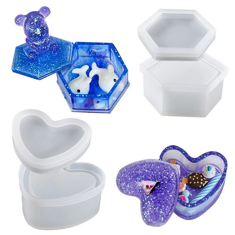 

DIY Jewelry Storage Box Making Crystal Epoxy Resin Mold Irregular Love-shaped Storage Box Silicone Molds