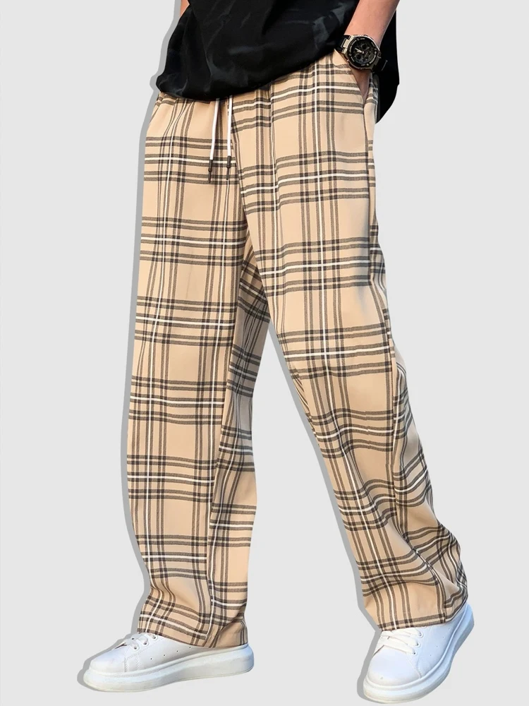 

ZAFUL Plaid Sweatpants for Men Striped Printed Straight Leg Mid-waist Drawstring Long Pants Summer Loose Bottom Z5099899