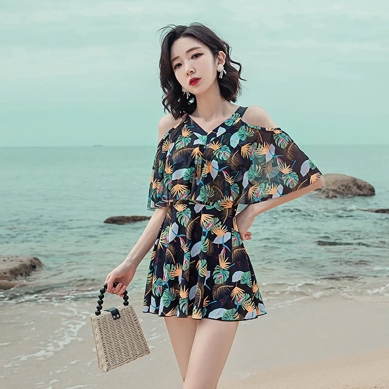 Safe Underwear Flounce Sleeve Hollow Shoulder Two Piece Swimsuit For Women Plus Size Swimwear Swimming Suit Beach Outfits New
