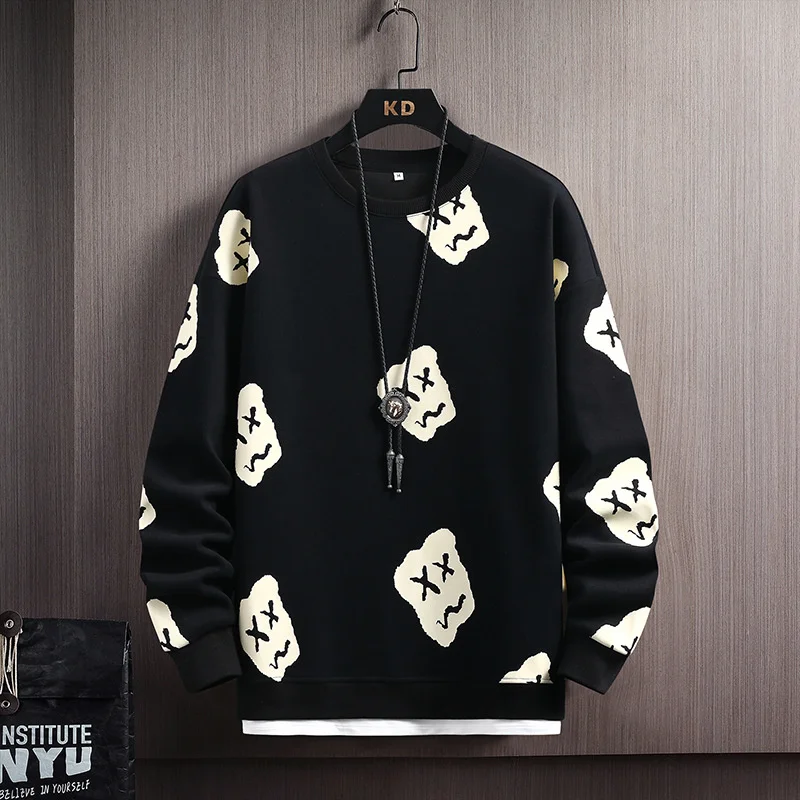 

2023 Autumn Letters Graffiti All Over Print Loose Top Fashion Round Neck Long Sleeve Coat Thin and Women's Sweaters Men's