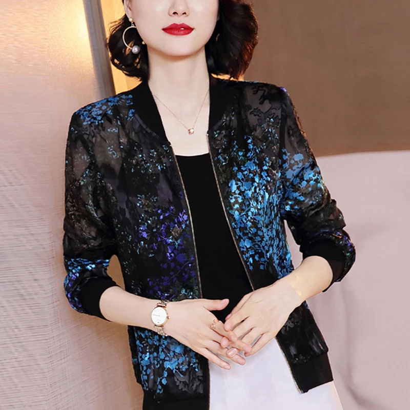 

Thin Bomber Female Baseball Jacket Sunscreen Tops Women 2022 Stylish Print Lace Basic Coat For Female New Women Coats Plus Size