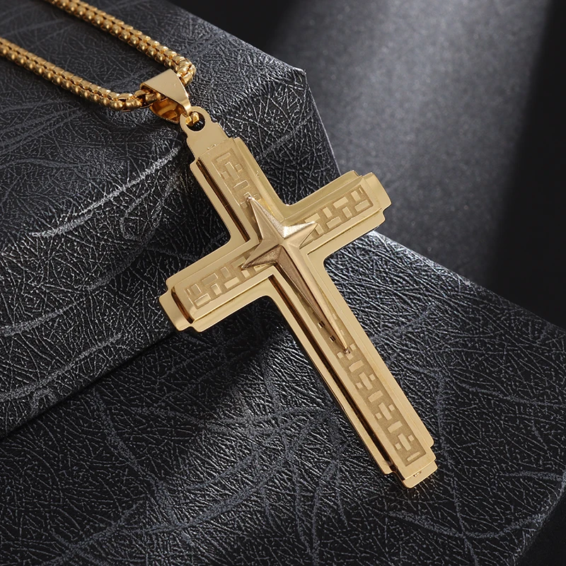 Классическая Подвеска из нержавеющей стали с тройным крестом, креативное Южное ожерелье с крестом для мужчин и женщин, звезда бижутерия с пожеланиями