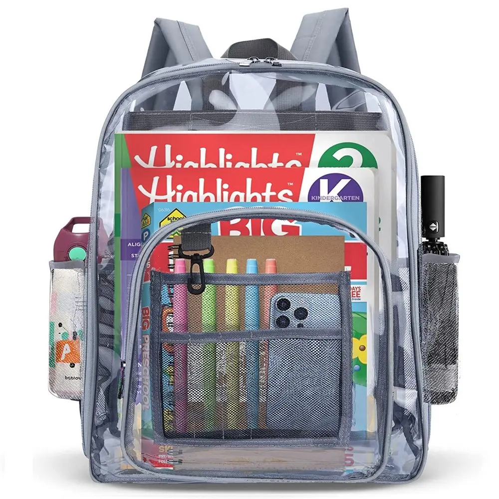 

Large Clear Backpack Heavy Duty Plastic Bookbag for School See-Through Bag Transparent Clear Backpack for Stadium School PVC Gra
