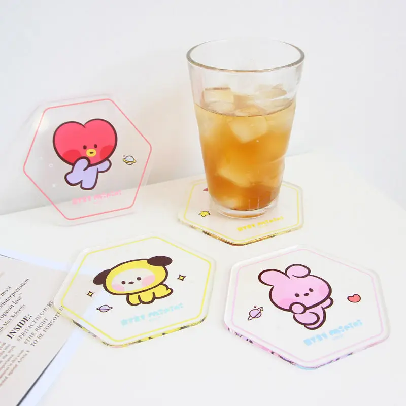 

Kpop Boys Kawaii Bt21 Bangtan Boys Girls Cartoon Doll Coaster Anime Peripherals Animal Girl Heart Clear Acrylic Coaster